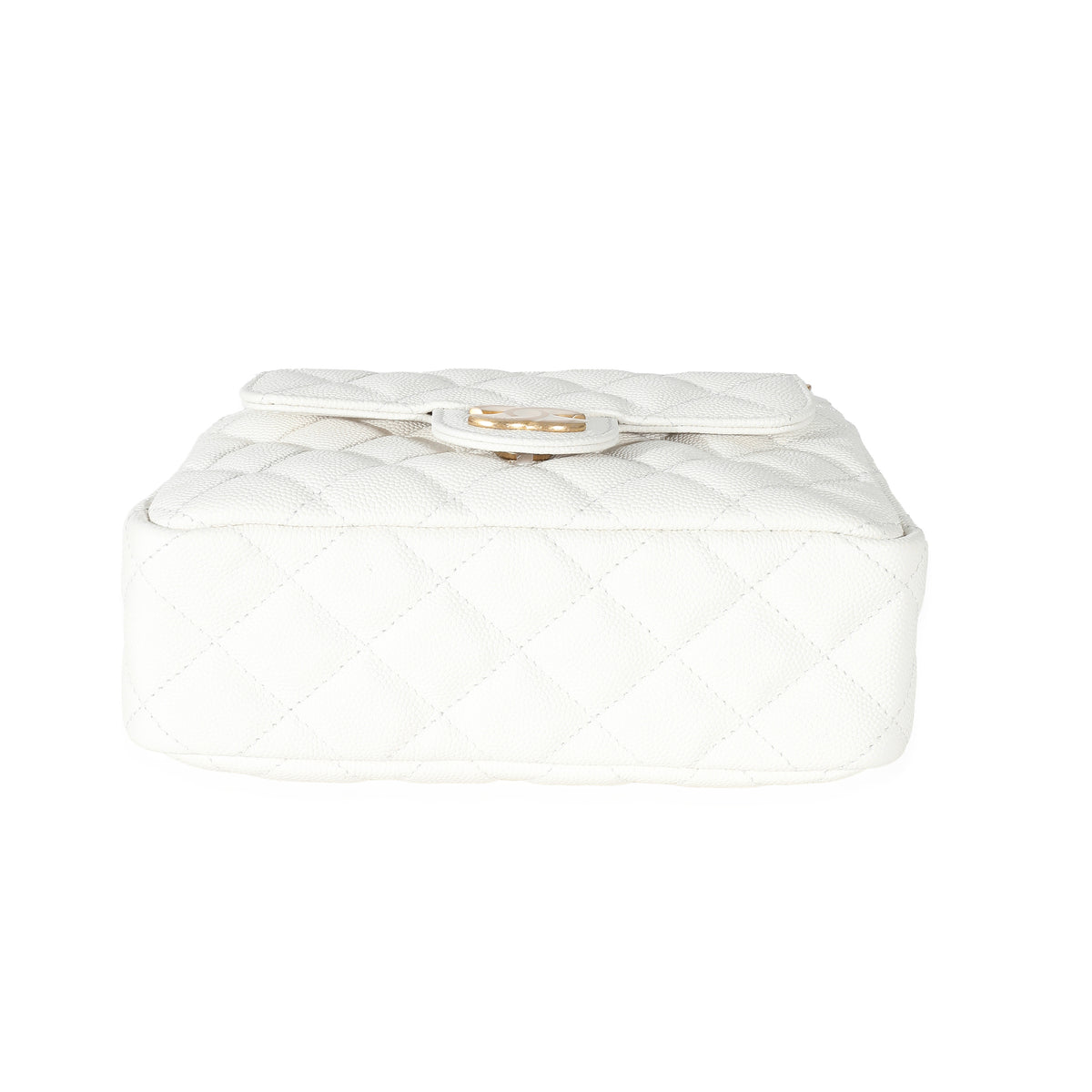 White Quilted Caviar Small Wavy CC Hobo