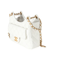 White Quilted Caviar Small Wavy CC Hobo