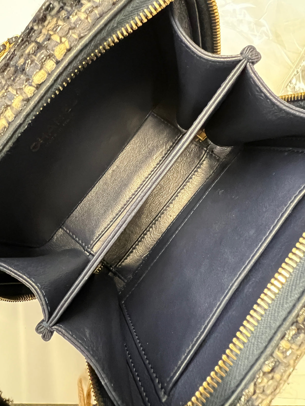 Navy Tweed Snakeskin Small CC Filigree Vanity Case