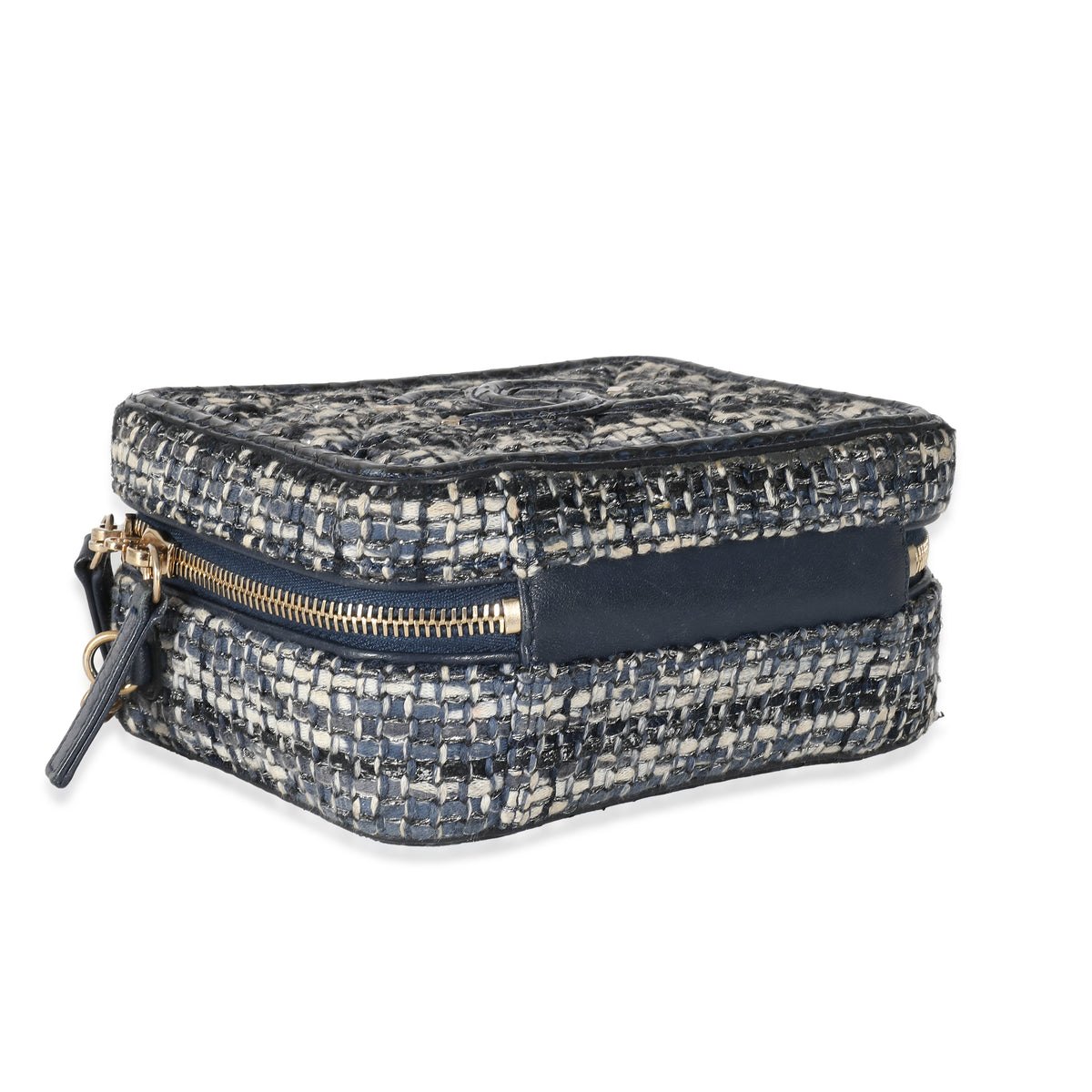 Navy Tweed Snakeskin Small CC Filigree Vanity Case