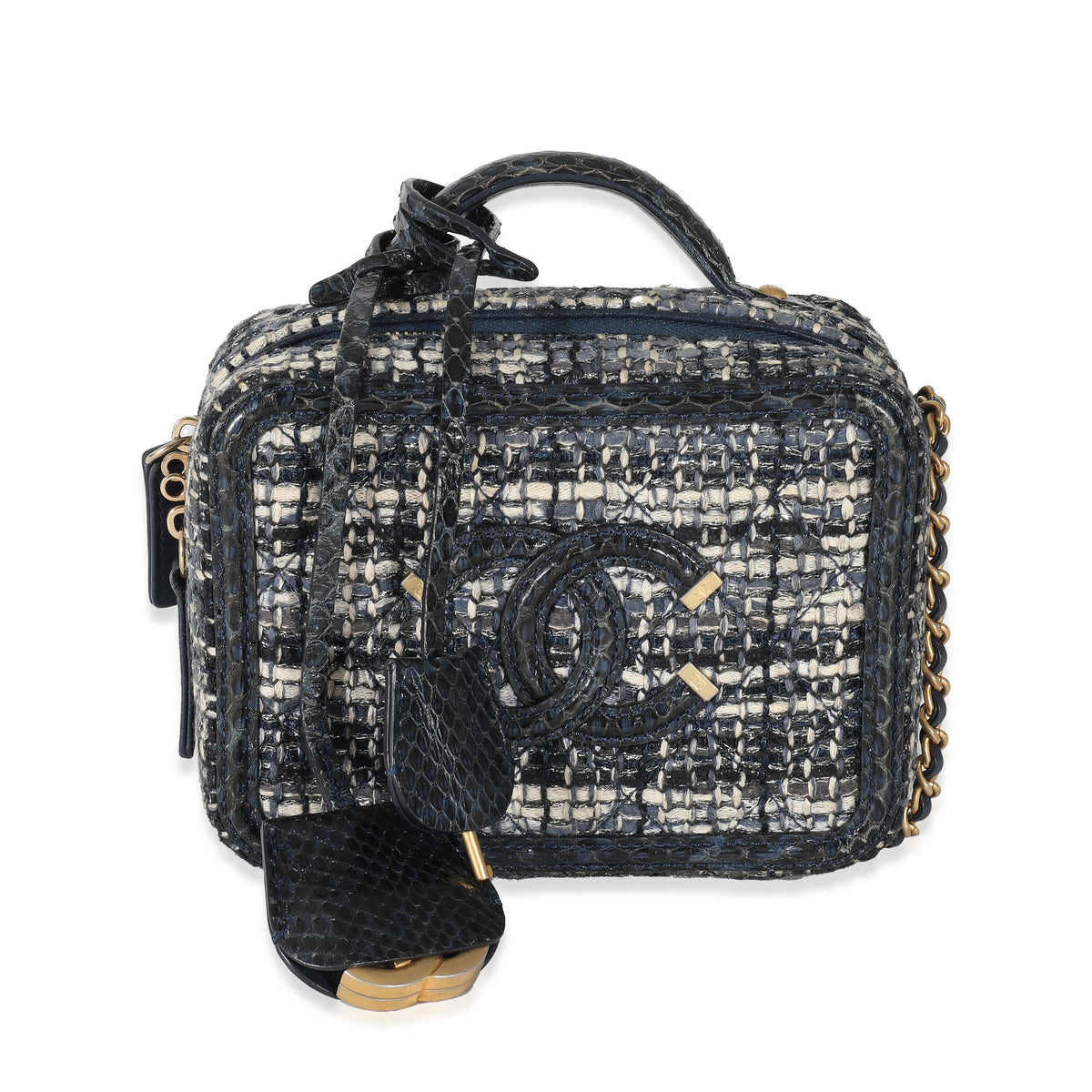 Navy Tweed Snakeskin Small CC Filigree Vanity Case