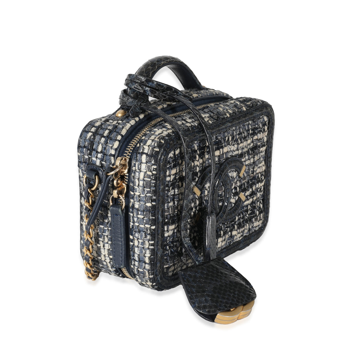 Navy Tweed Snakeskin Small CC Filigree Vanity Case