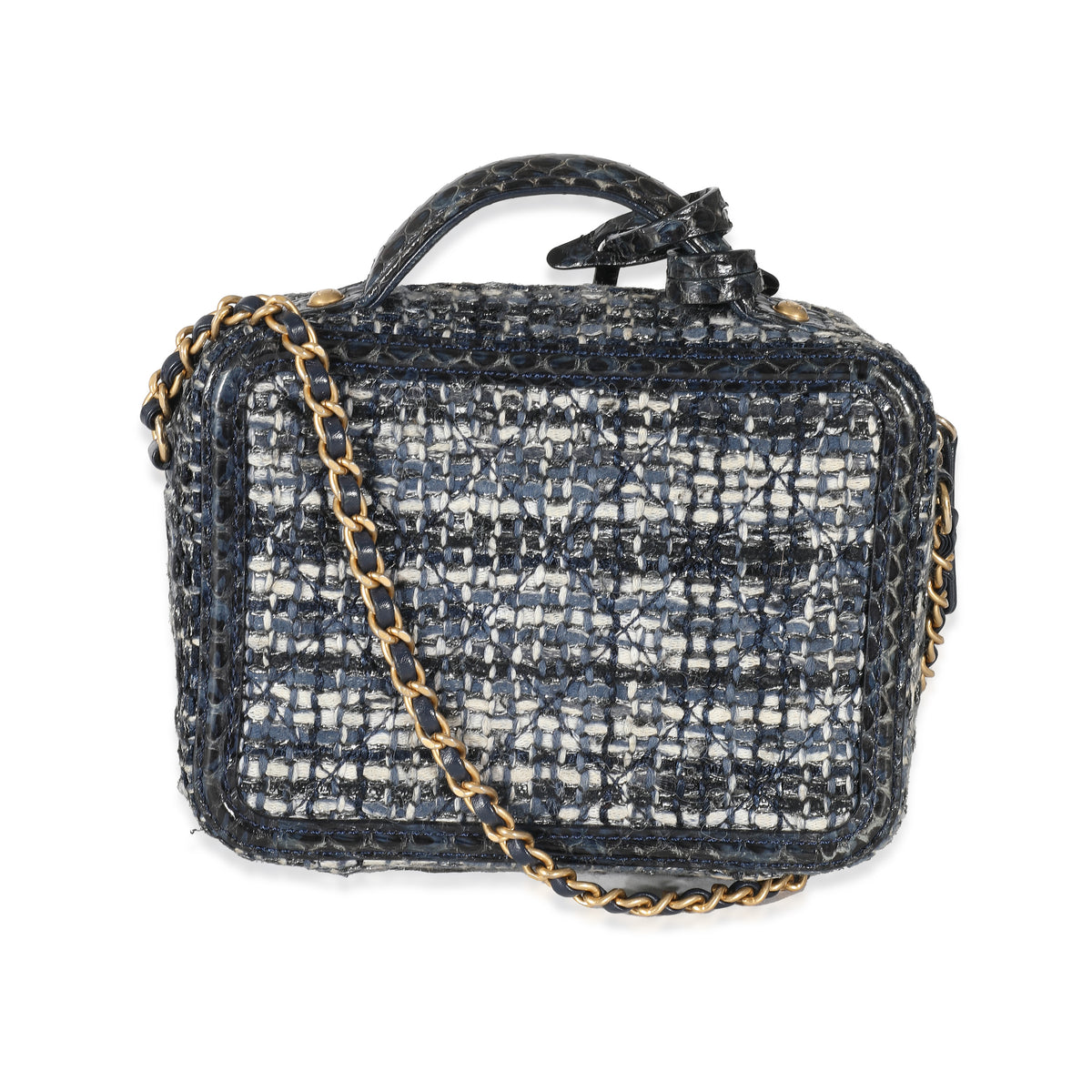 Navy Tweed Snakeskin Small CC Filigree Vanity Case