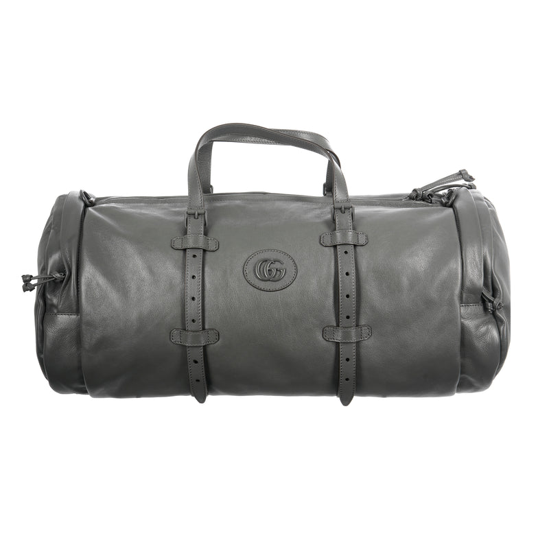 Gucci Grey Leather Tonal Double GG Large Duffle