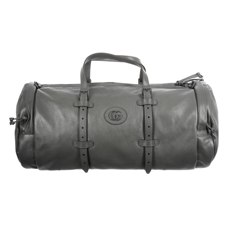 Grey Leather Tonal Double GG Large Duffle