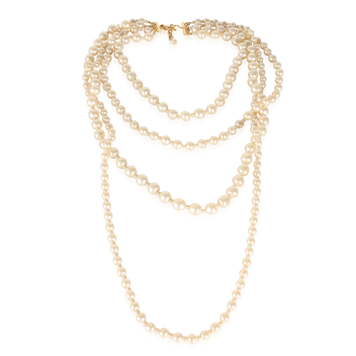 Gold Tone Vintage 4 Strand Faux Pearl Necklace 1995