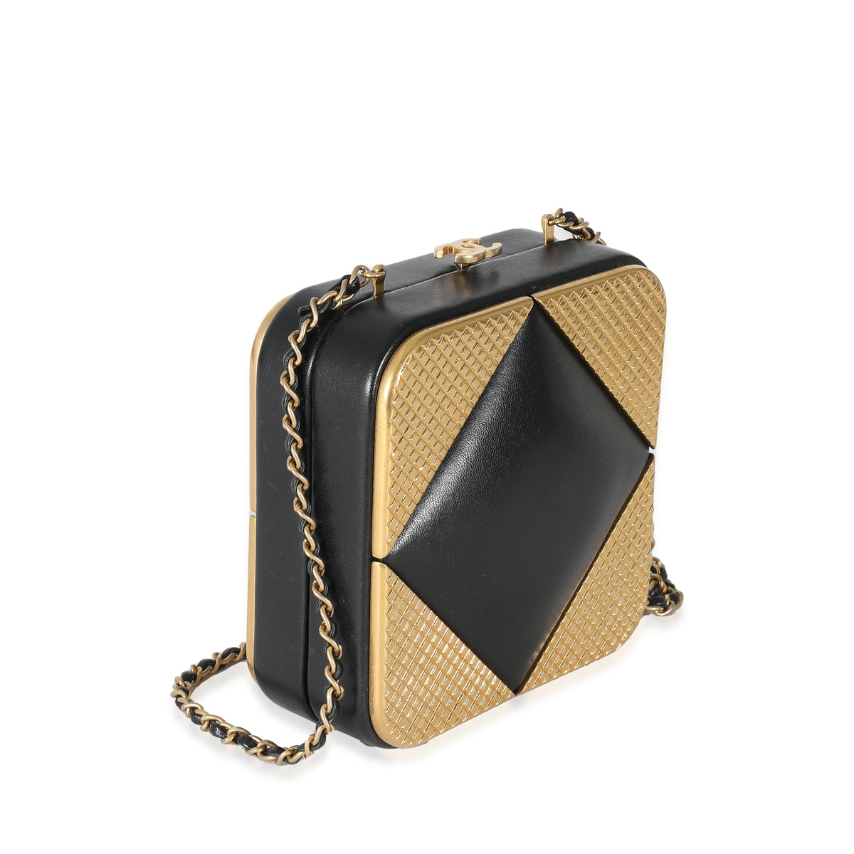 Chanel Black Lambskin Gold Metal Square CC Clutch Handbag pv