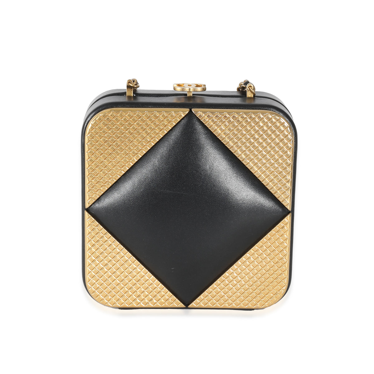 Black Lambskin Gold Metal Square CC Clutch