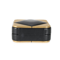 Black Lambskin Gold Metal Square CC Clutch