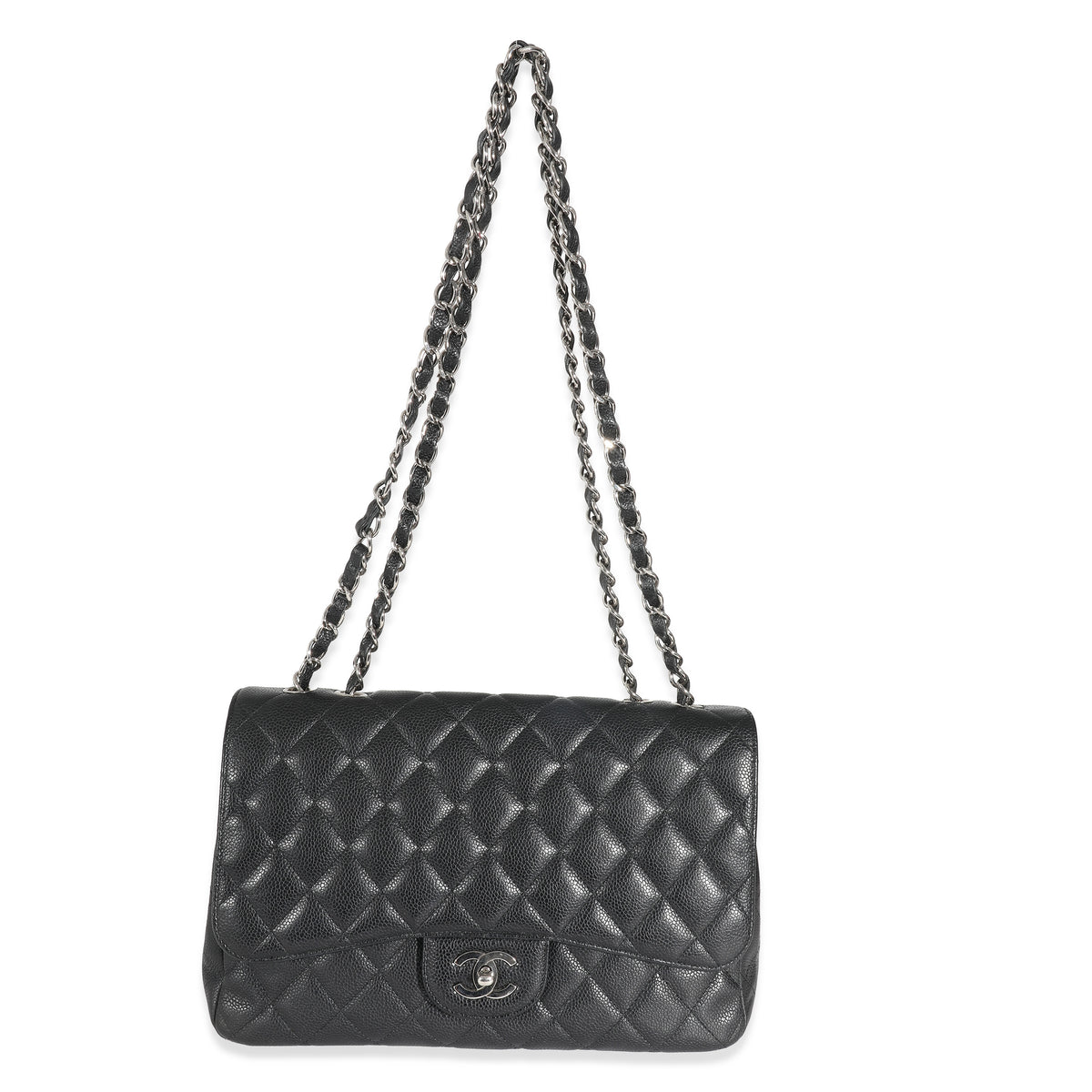 Black Quilted Caviar Jumbo Classic Single Flap Handbag