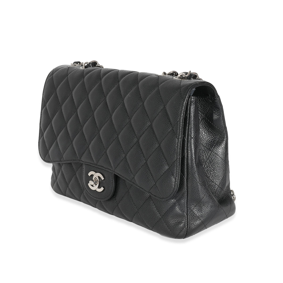 Black Quilted Caviar Jumbo Classic Single Flap Handbag