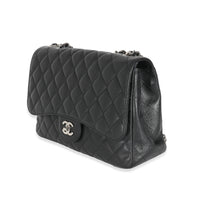Black Quilted Caviar Jumbo Classic Single Flap Handbag