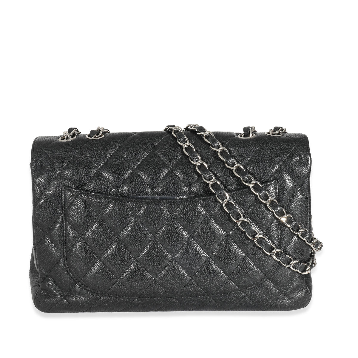 Black Quilted Caviar Jumbo Classic Single Flap Handbag