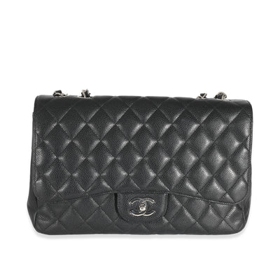 Black Quilted Caviar Jumbo Classic Single Flap Handbag