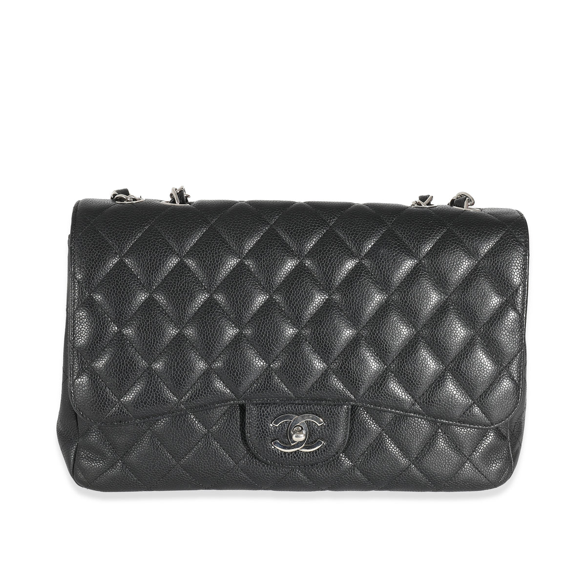 Black Quilted Caviar Jumbo Classic Single Flap Handbag