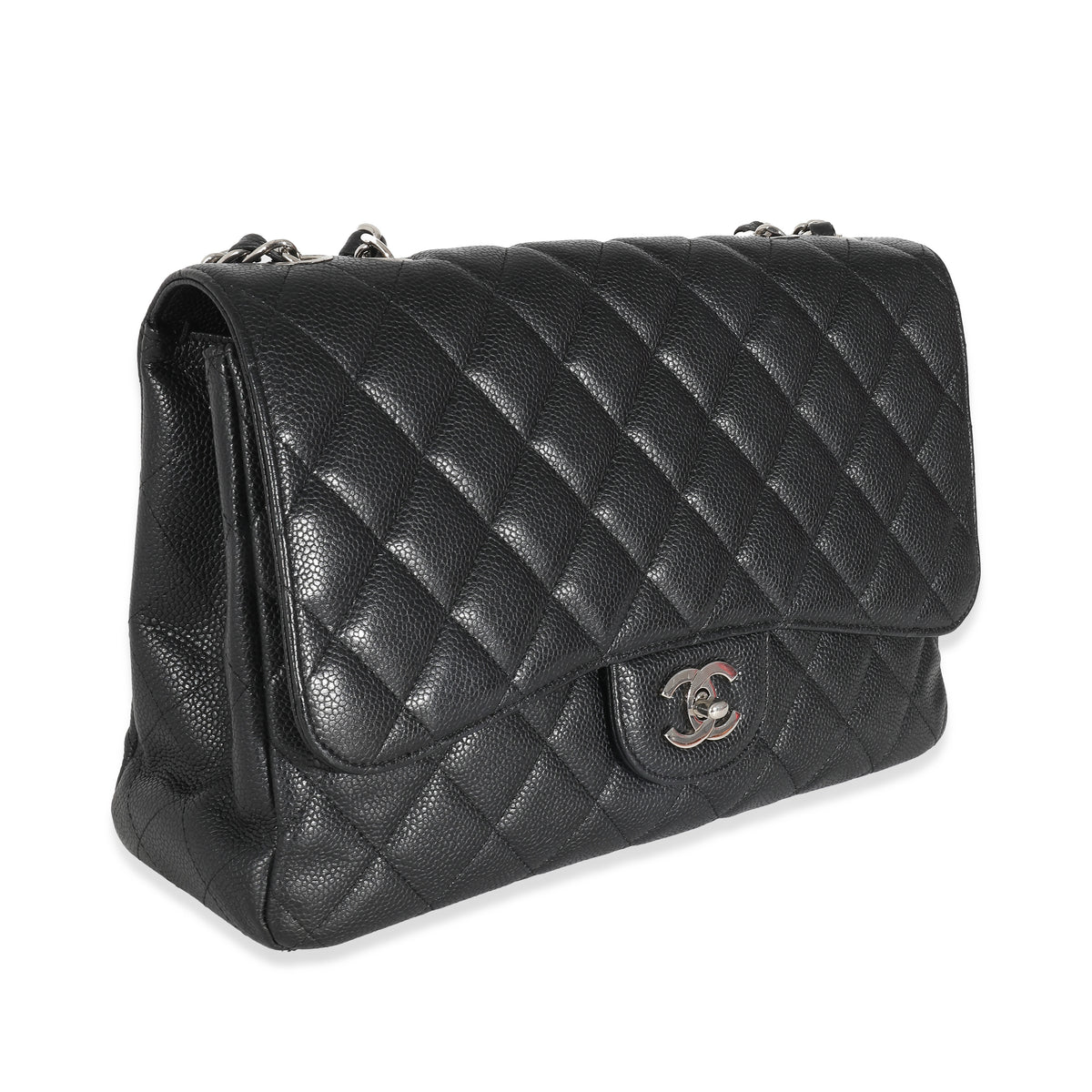 Black Quilted Caviar Jumbo Classic Single Flap Handbag