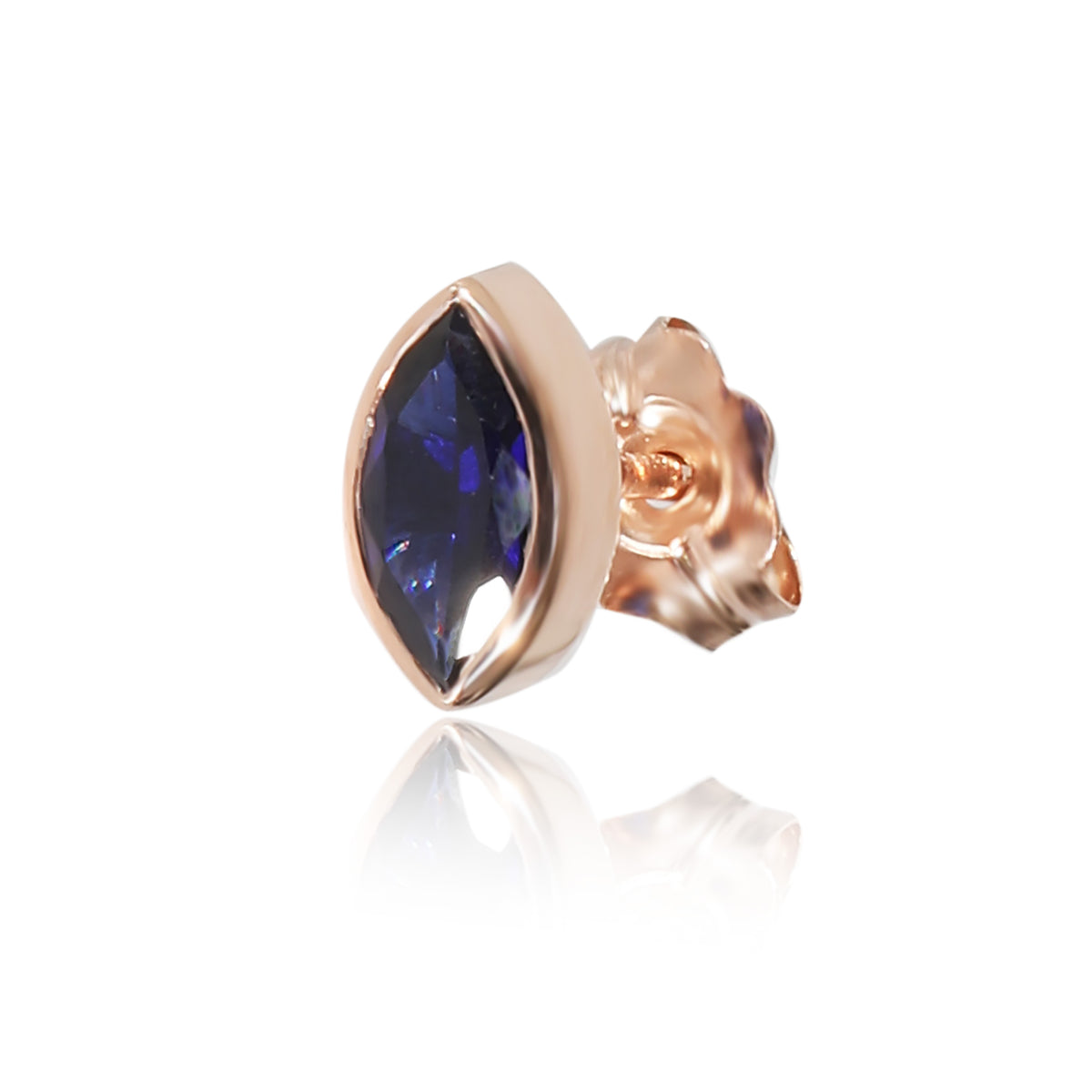 myGemma Marquise Shaped Lab Created Sapphire Single Stud in 14K Rose Gold 0.28 Ct fv