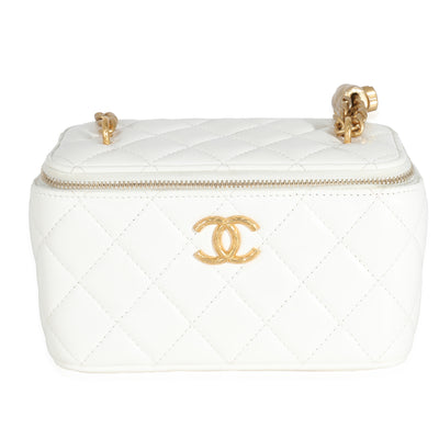 Chanel White Quilted Calfskin Long Vanity Case