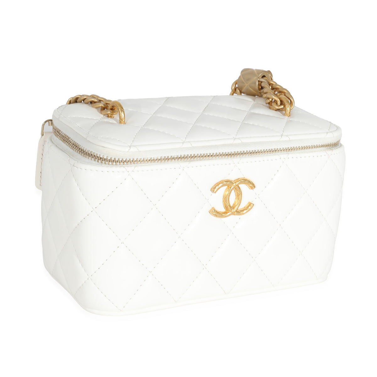 Chanel White Quilted Calfskin Long Vanity Case