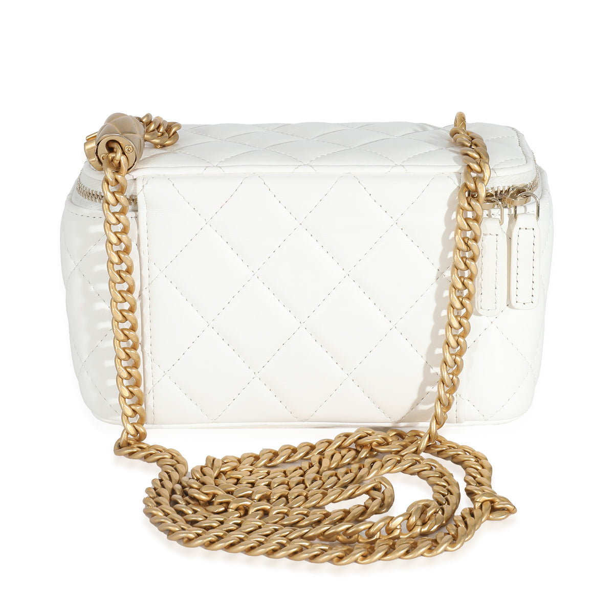 Chanel White Quilted Calfskin Long Vanity Case