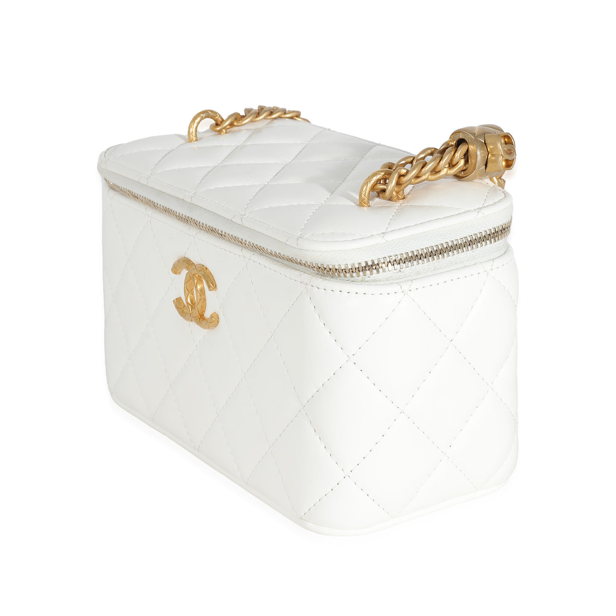 Chanel White Quilted Calfskin Long Vanity Case