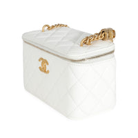 Chanel White Quilted Calfskin Long Vanity Case