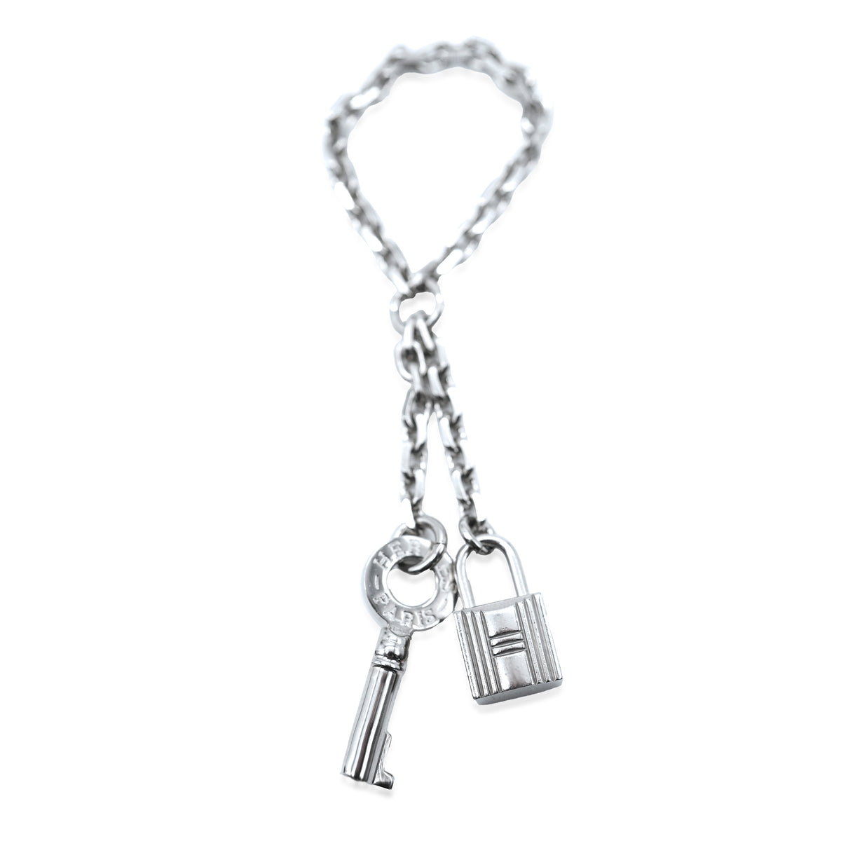 Hermès Cadena Lock and Key Silver Tone Scarf Ring