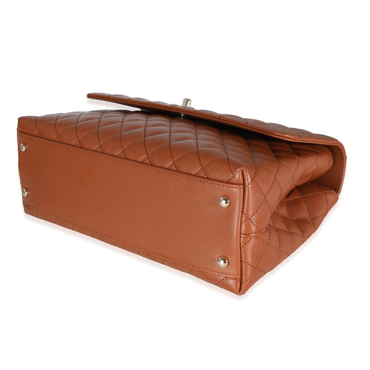 Brown Quilted Caviar Large Coco Chain Handle Flap Handbag