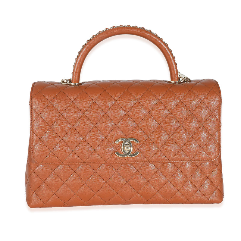Brown Quilted Caviar Large Coco Chain Handle Flap