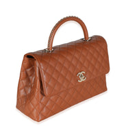 Brown Quilted Caviar Large Coco Chain Handle Flap Handbag