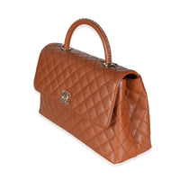 Brown Quilted Caviar Large Coco Chain Handle Flap Handbag