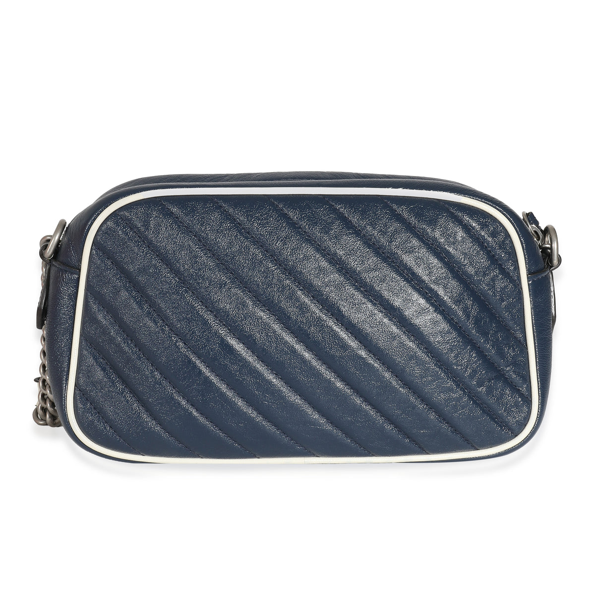 Navy White Matelasse Leather Small Torchon GG Marmont Shoulder Bag