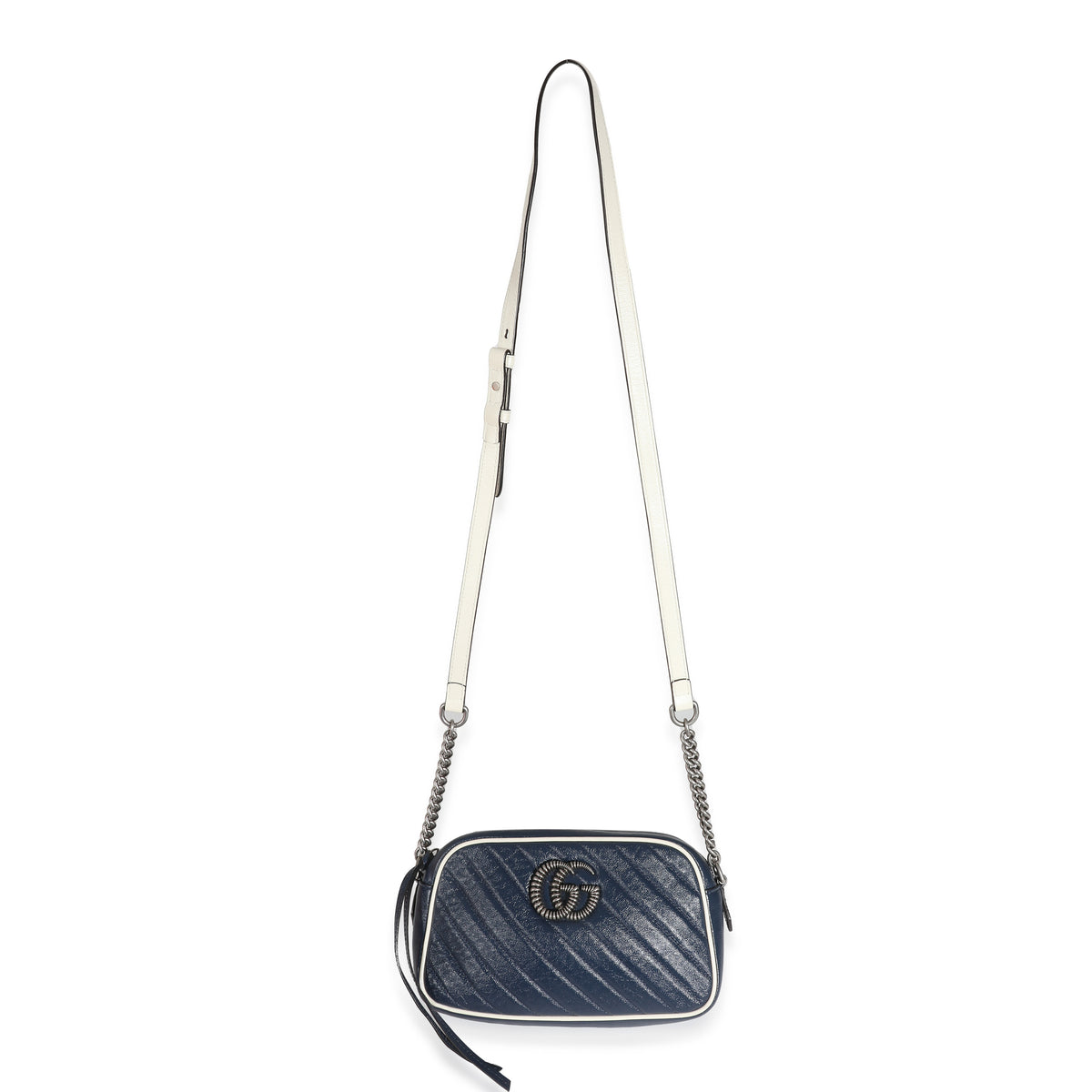 Navy White Matelasse Leather Small Torchon GG Marmont Shoulder Bag