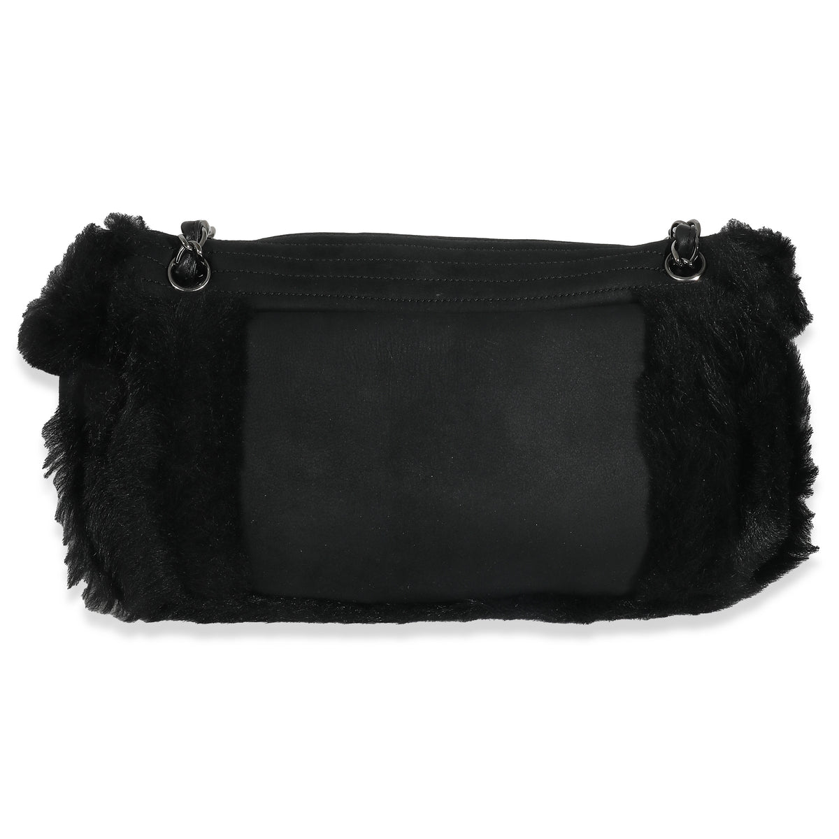 Black Horizontal Stitch Shearling CC Flap Bag