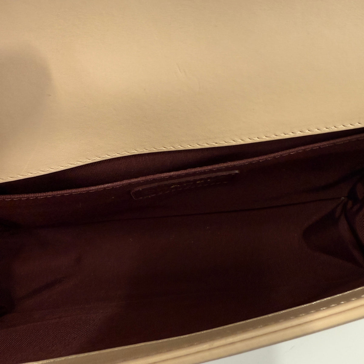 Beige Caviar Suede Calfskin Chevron Medium Boy Handbag