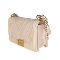 Beige Caviar Suede Calfskin Chevron Medium Boy Handbag