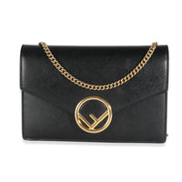 Black Leather F is Fendi Wallet On Chain