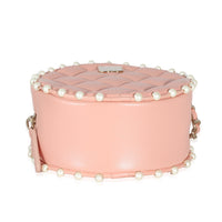 Pink Quilted Calfskin Pearl Round Clutch With Chain