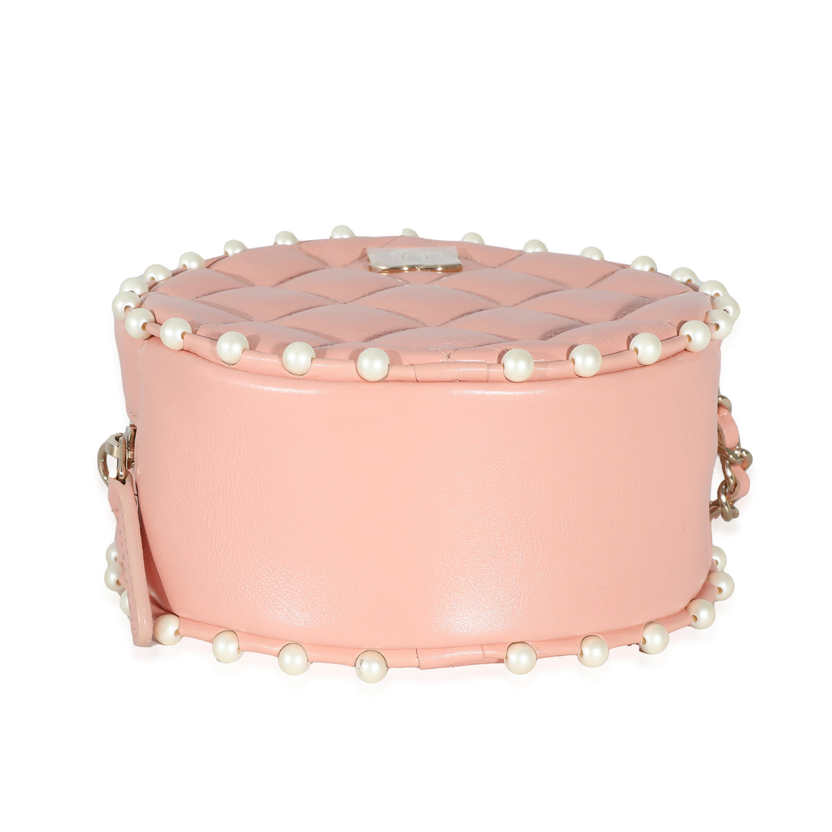 Chanel Pink Quilted Calfskin Pearl Round Clutch With Chain