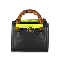 Black Yellow Fluo Wonka Grain Calfskin Mini Diana Tote