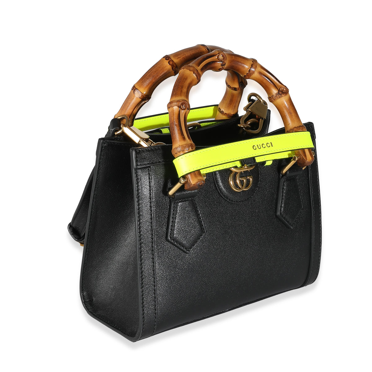 Black Yellow Fluo Wonka Grain Calfskin Mini Diana Tote