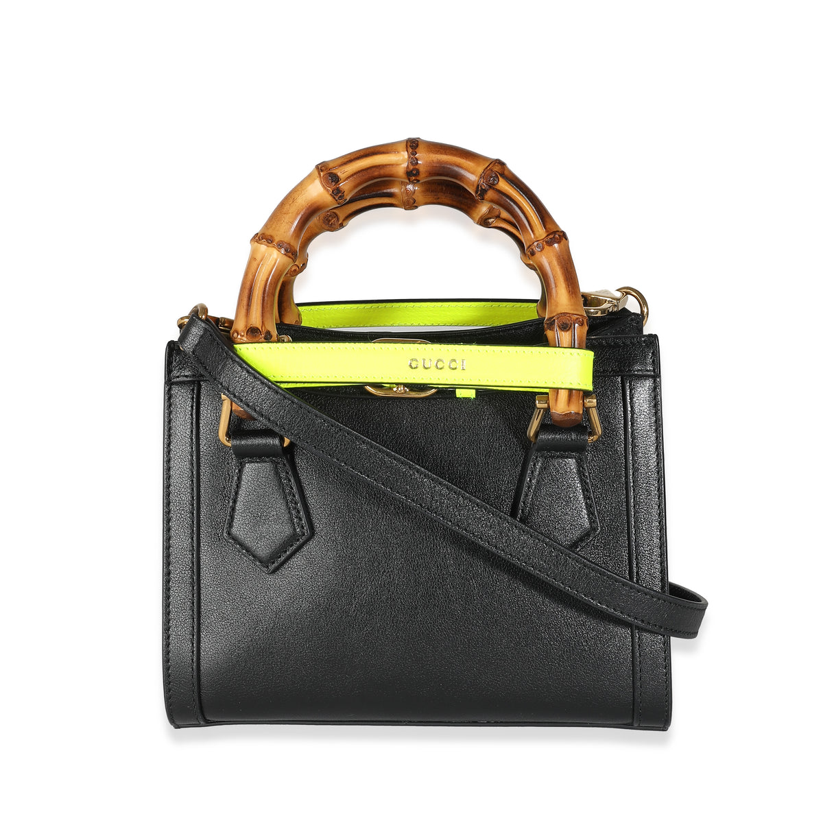 Black Yellow Fluo Wonka Grain Calfskin Mini Diana Tote