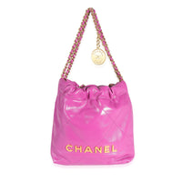 Purple Shiny Quilted Calfskin Mini Chanel 22 Hobo