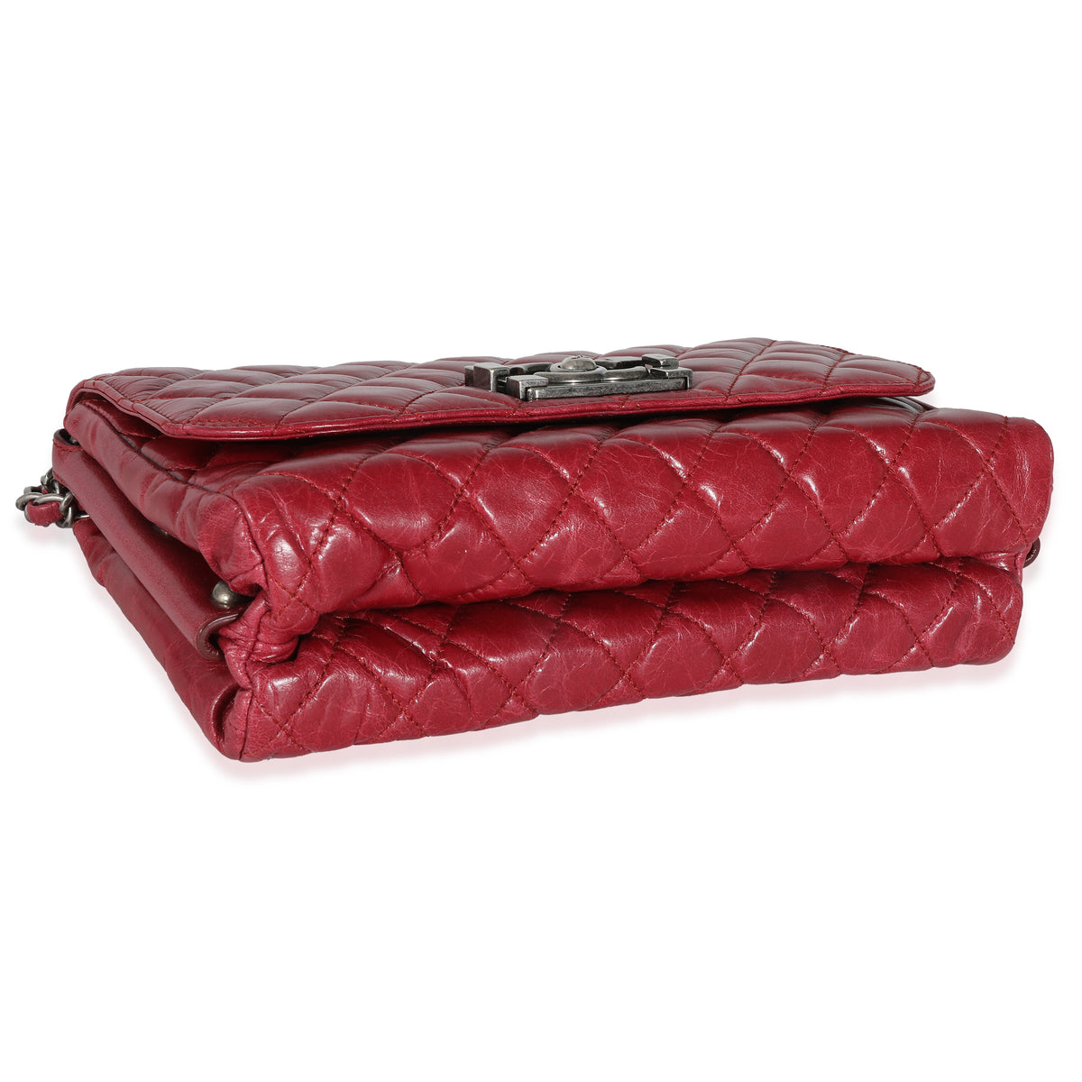 12P Red Glazed Calfskin Veau Brilliante Flap Bag