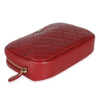 Red Quilted Lambskin Small Curvy Pouch Cosmetic Case