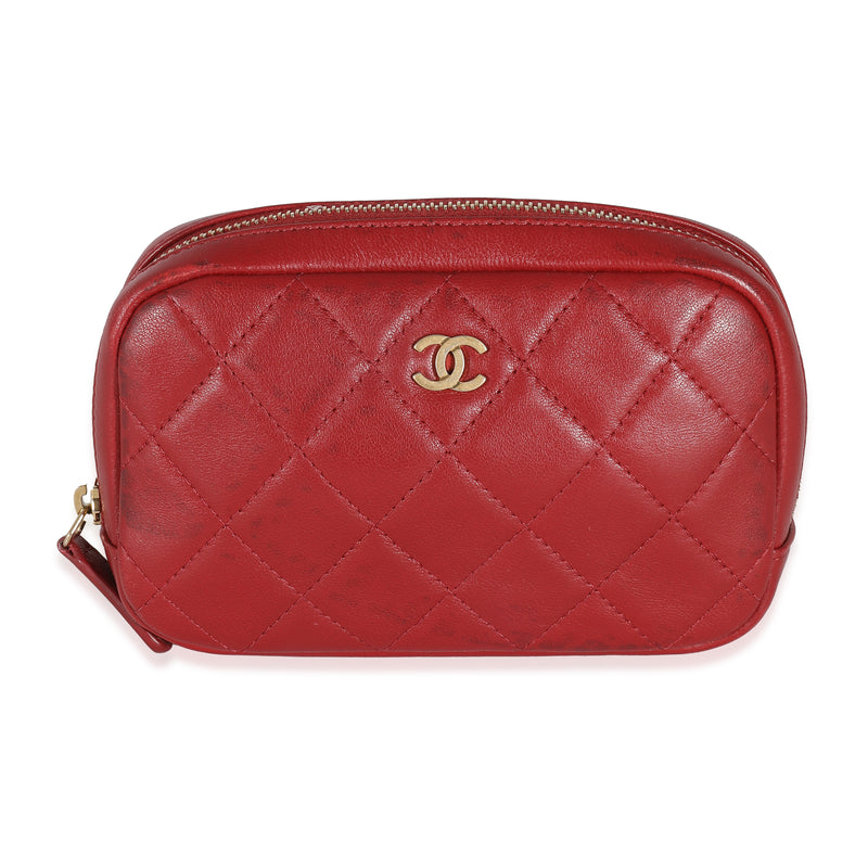 Red Quilted Lambskin Small Curvy Pouch Cosmetic Case