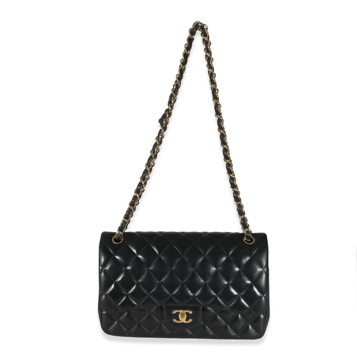 Black Quilted Lambskin Jumbo Double Flap Bag