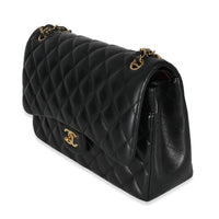 Black Quilted Lambskin Jumbo Double Flap Bag