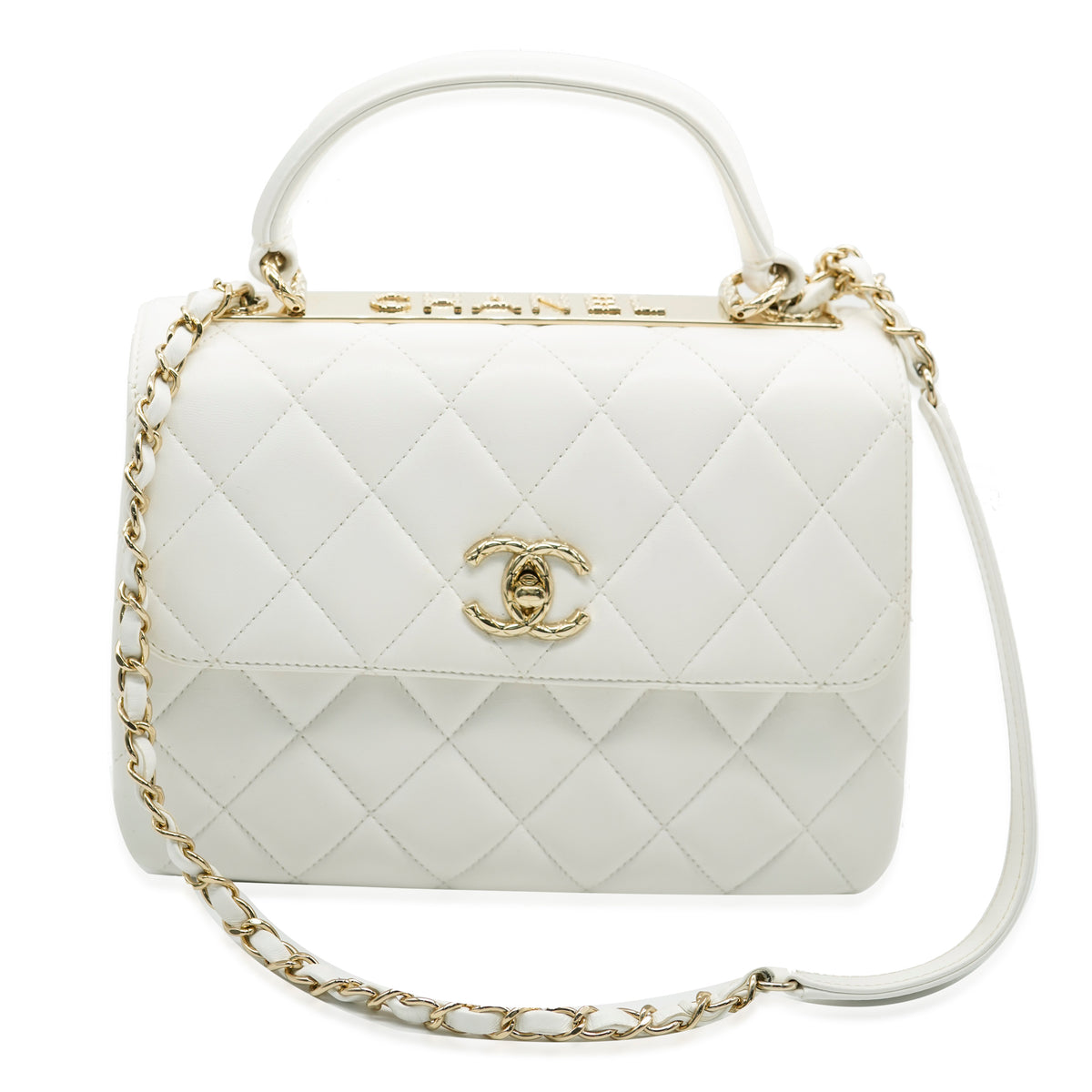 White Quilted Lambskin Small CC Trendy Flap Bag