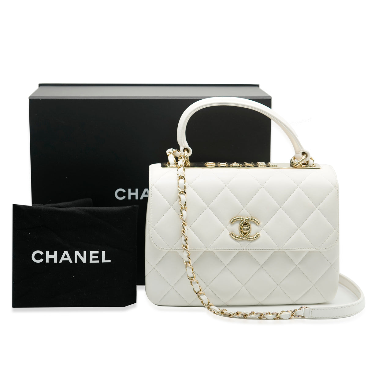 White Quilted Lambskin Small CC Trendy Flap Bag
